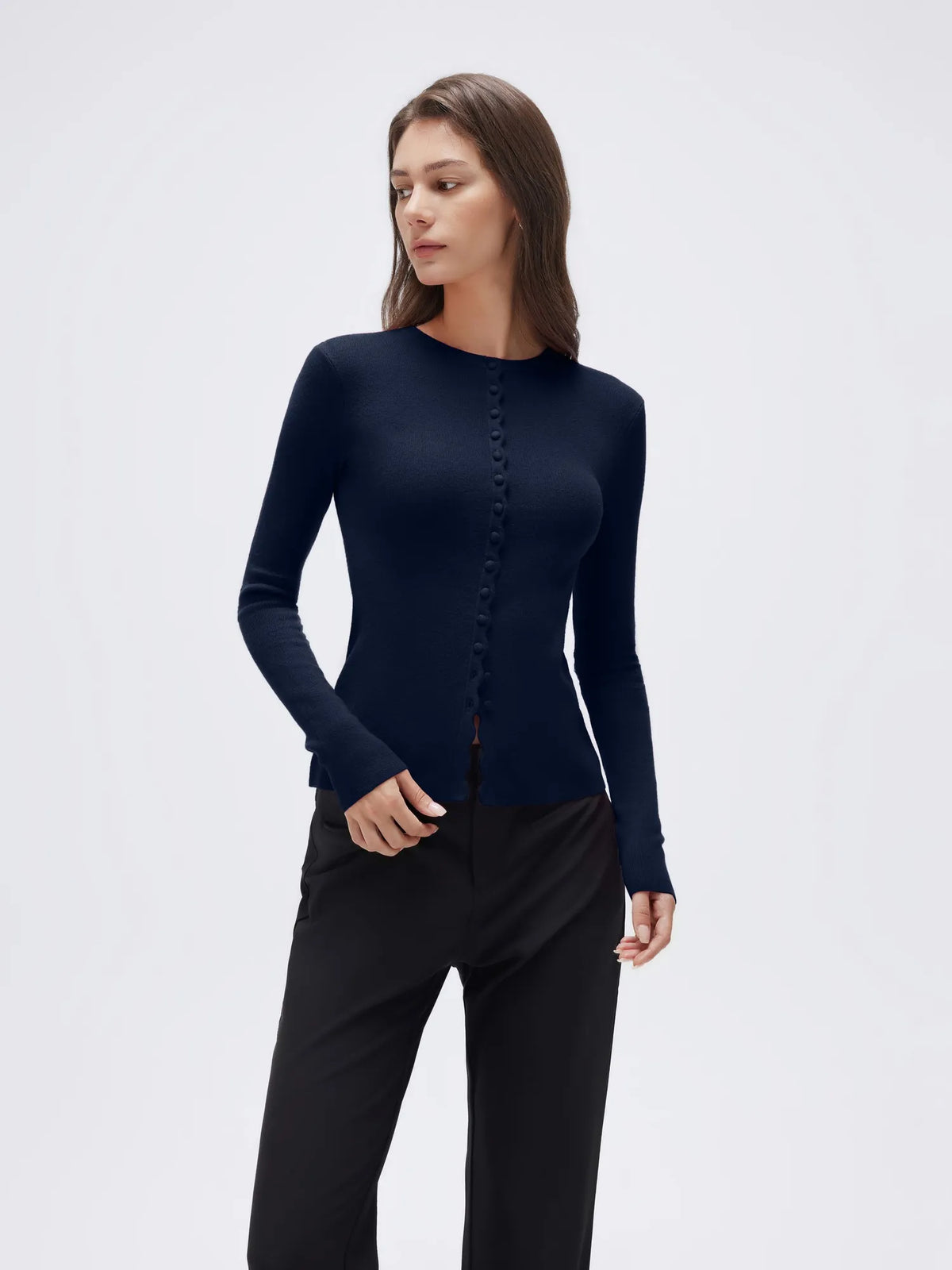 Cashmere Crewneck Cardigan Sweater