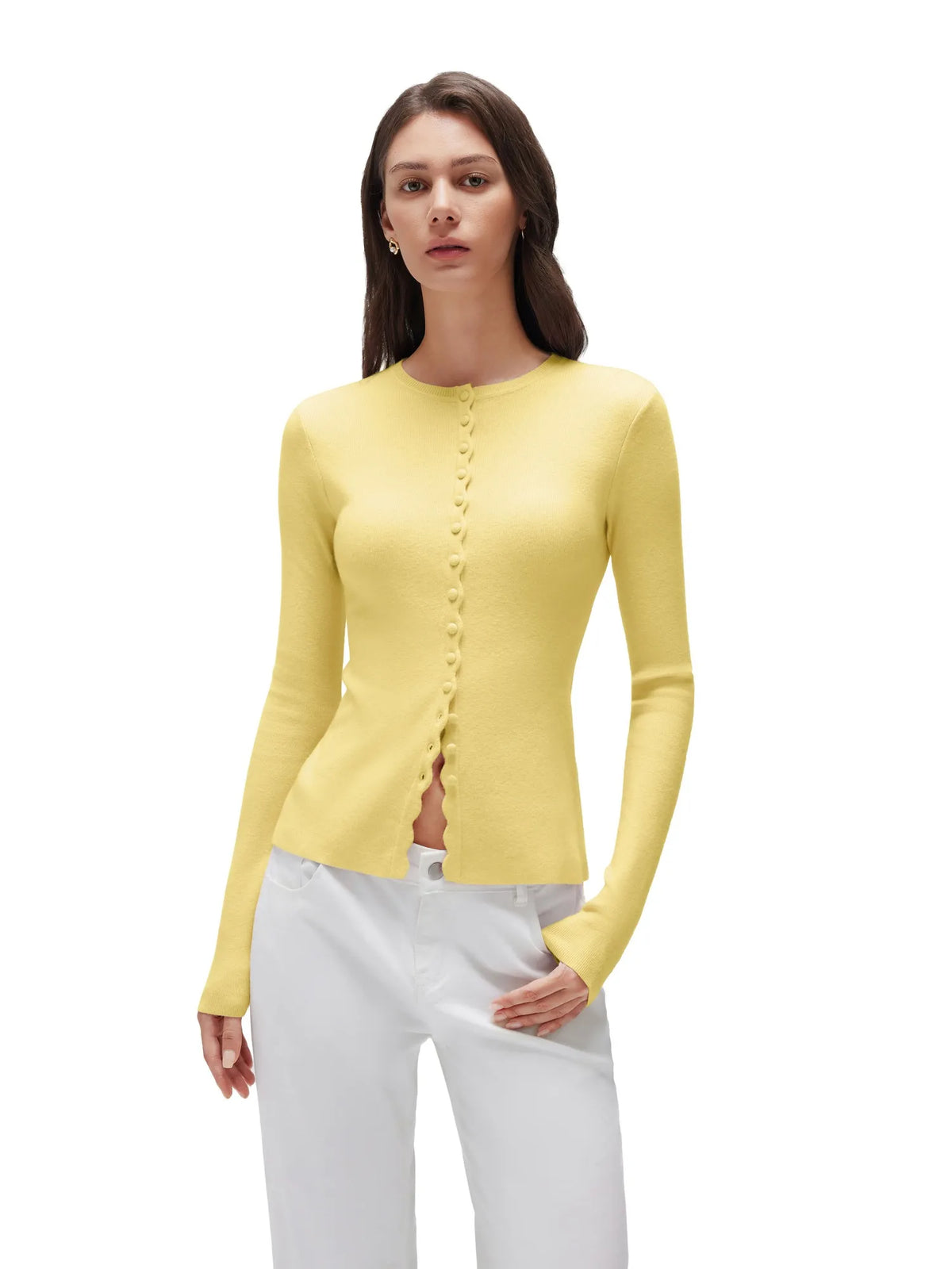 Cashmere Crewneck Cardigan Sweater
