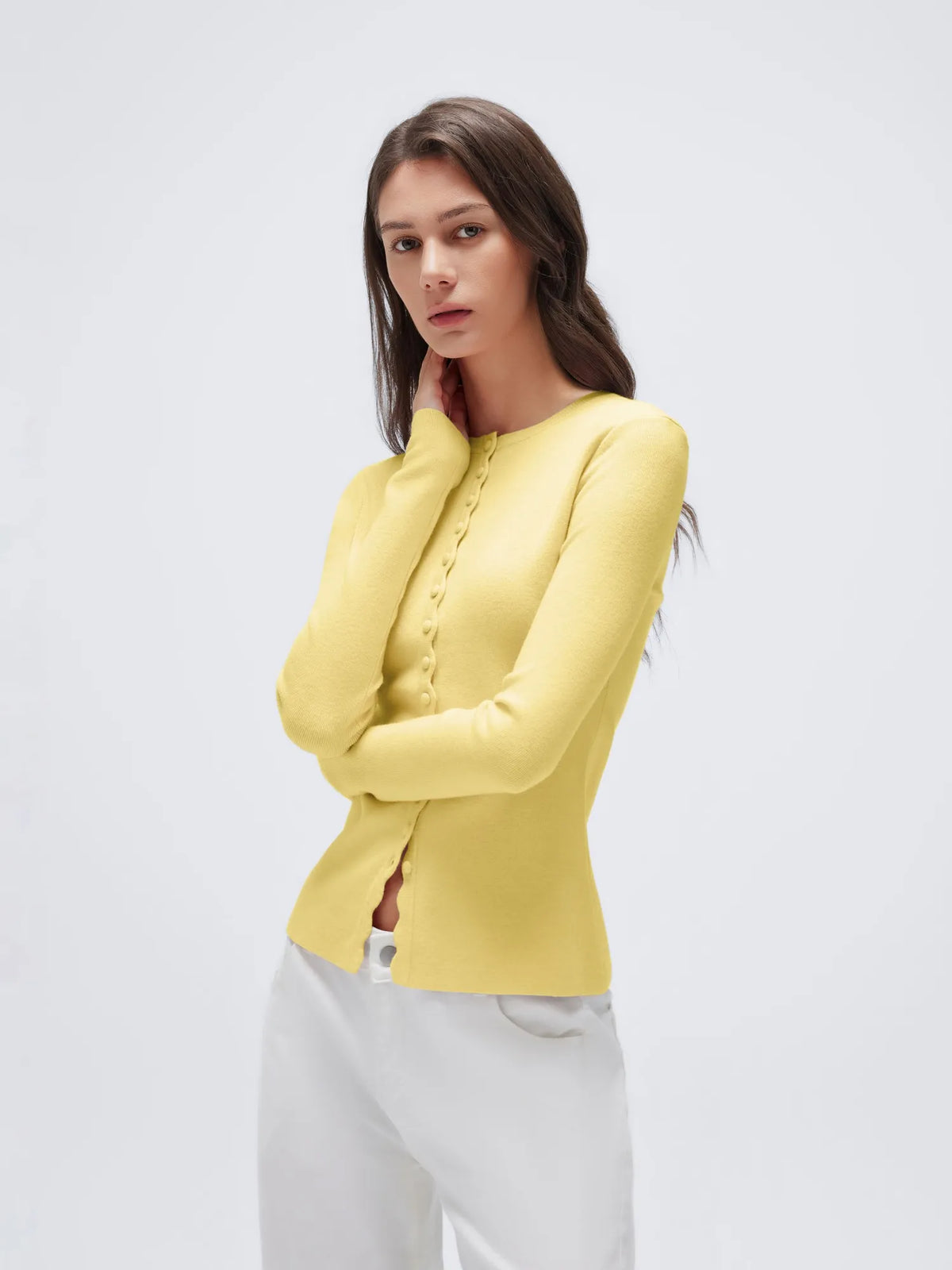 Cashmere Crewneck Cardigan Sweater