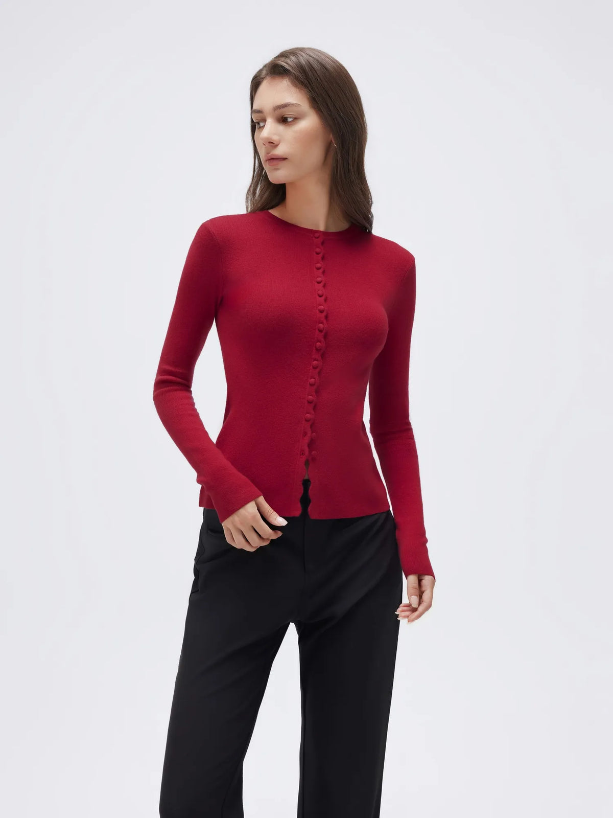 Cashmere Crewneck Cardigan Sweater