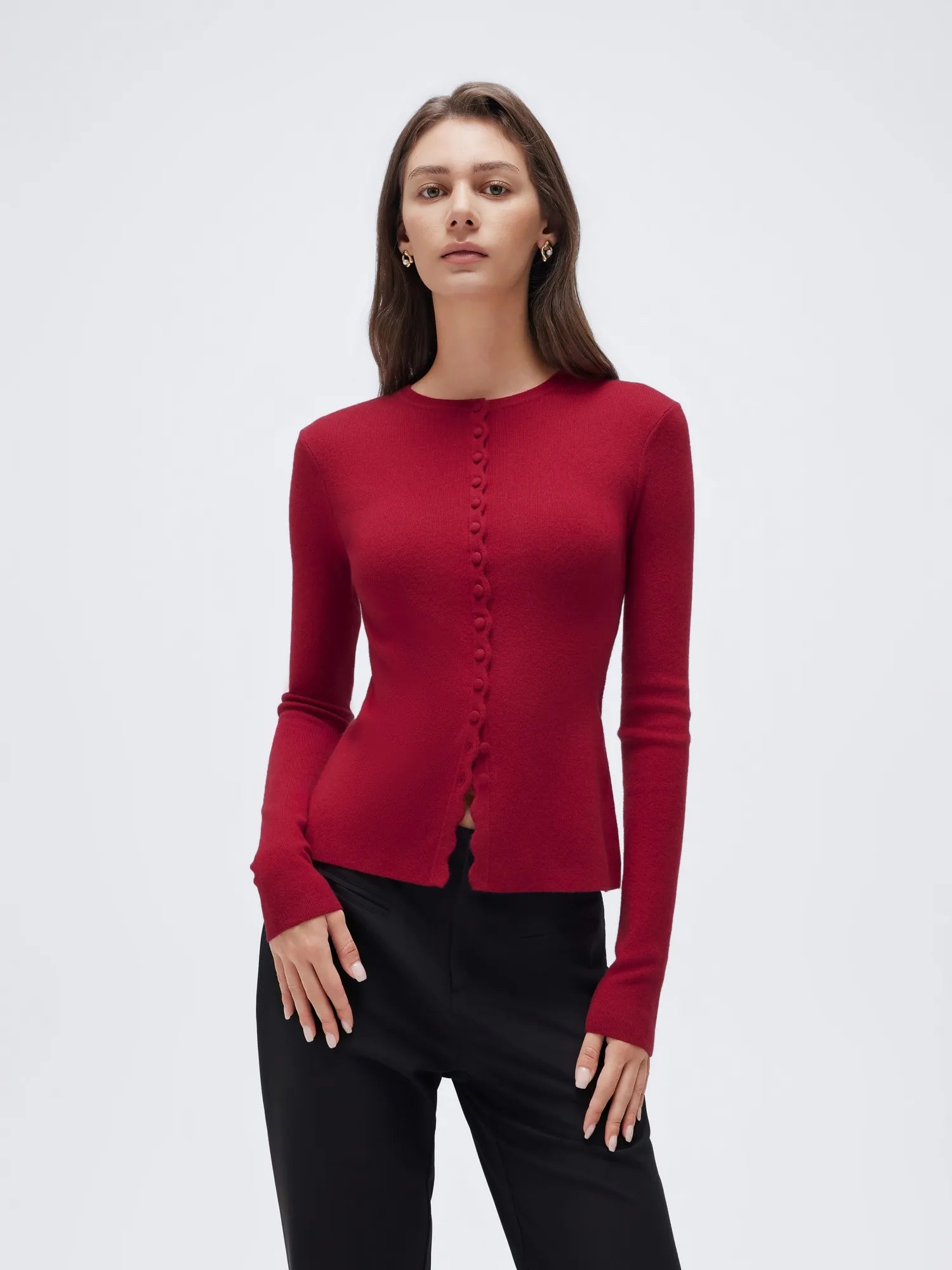 Cashmere Crewneck Cardigan Sweater