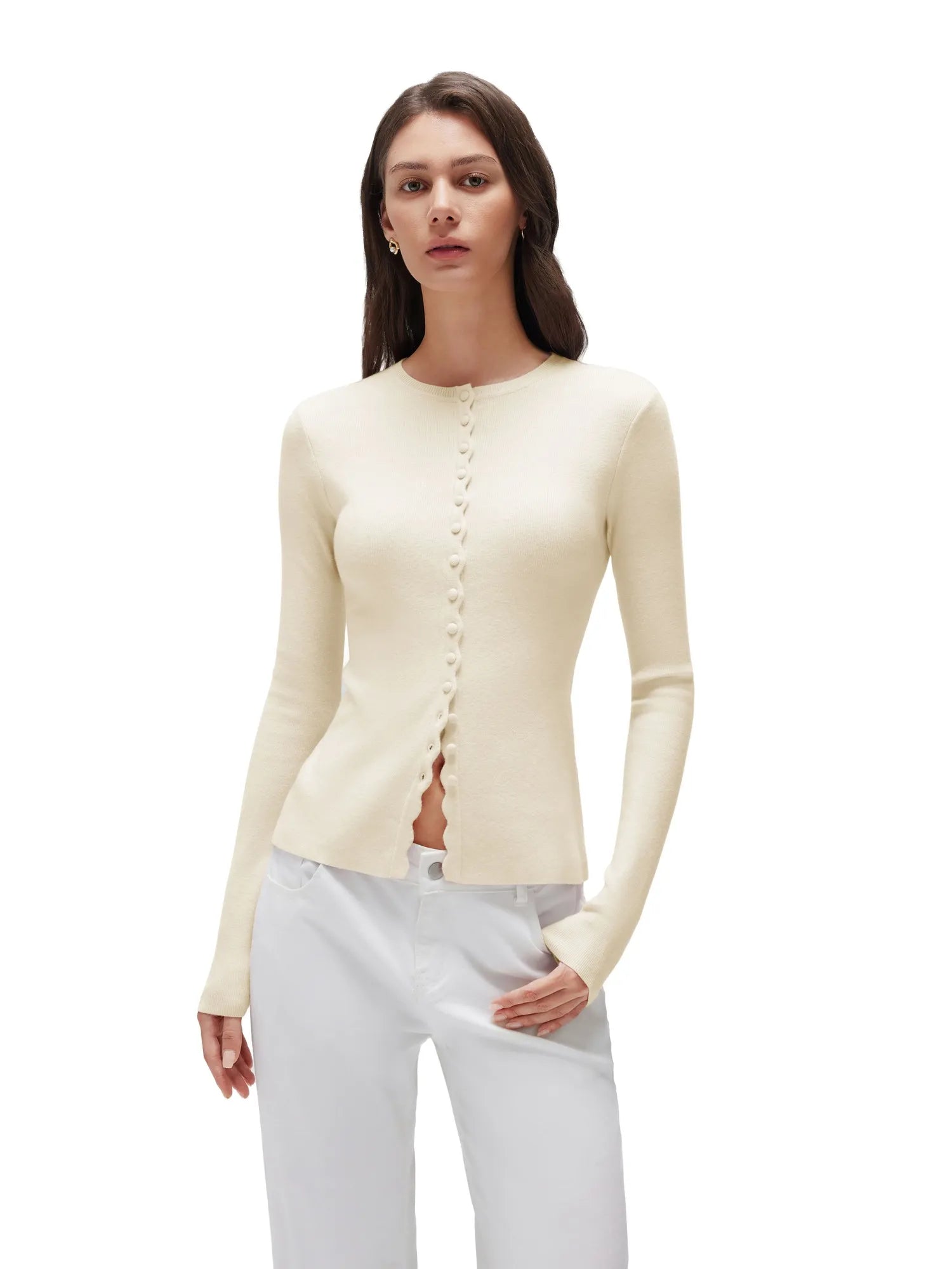 Cashmere Crewneck Cardigan Sweater