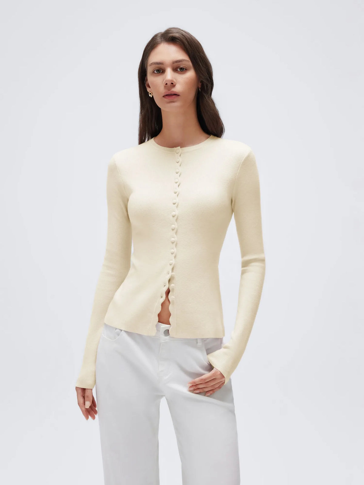 Cashmere Crewneck Cardigan Sweater