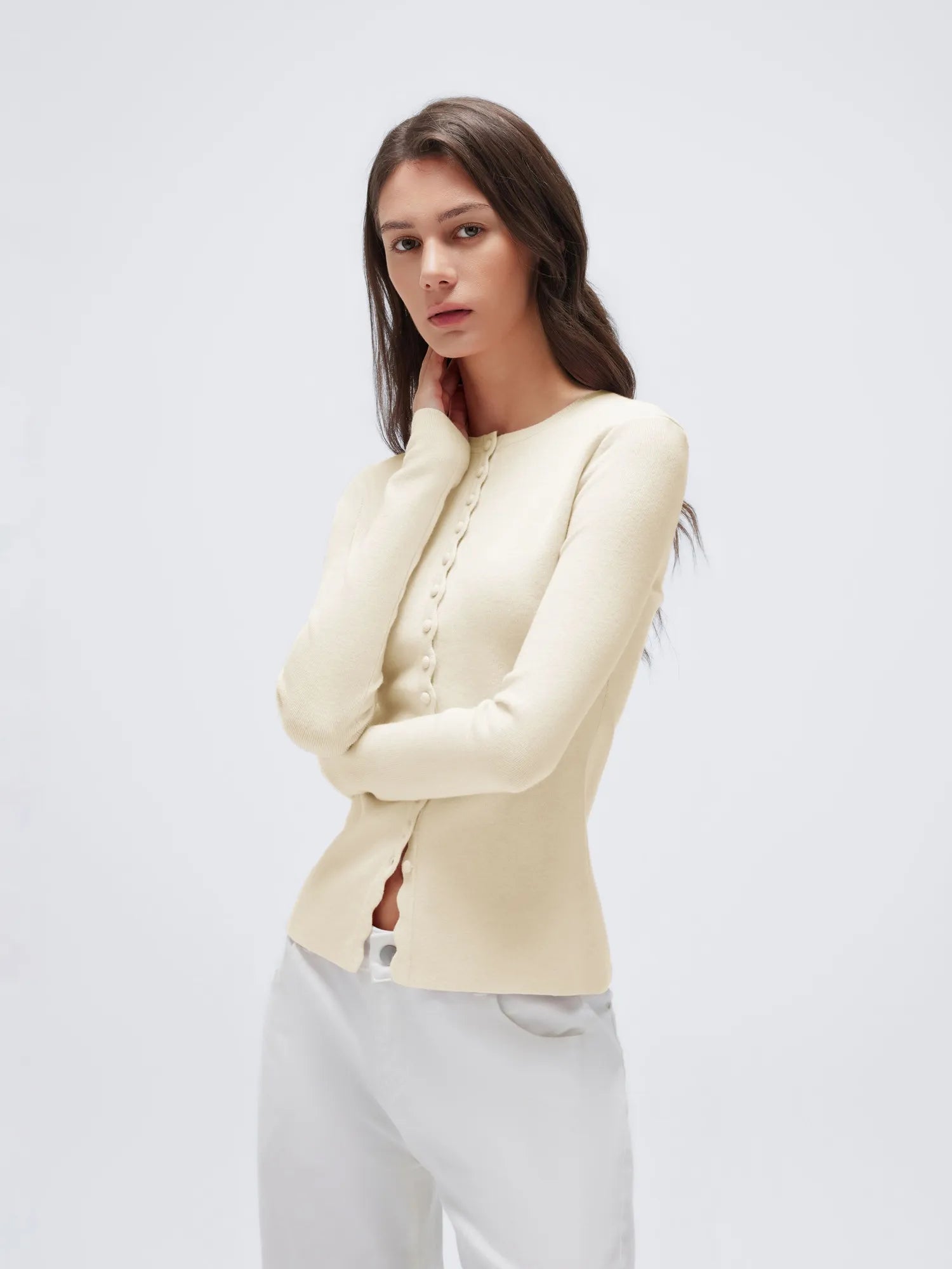 Cashmere Crewneck Cardigan Sweater