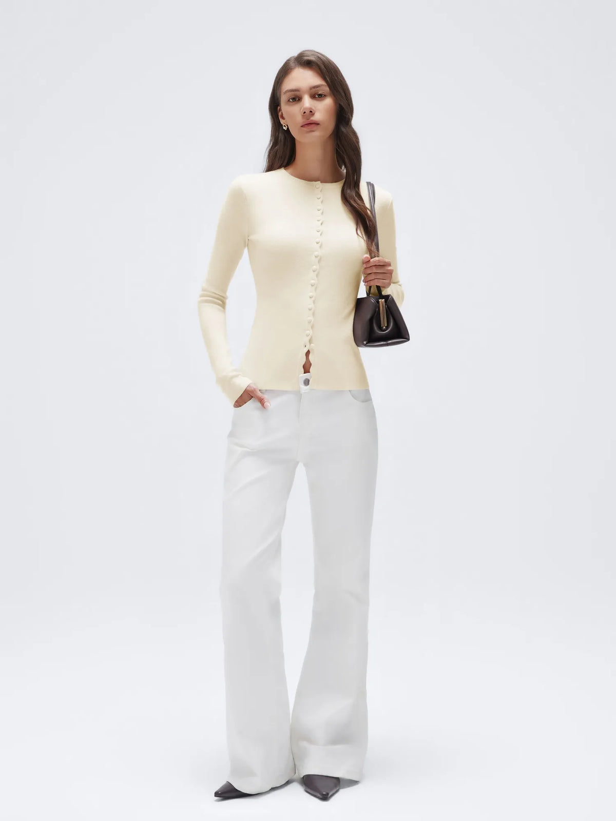 Cashmere Crewneck Cardigan Sweater