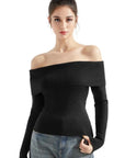 Ribbed Off Shoulder Sweater Shirt - Long Sleeve-SUUKSESS-SUUKSESS