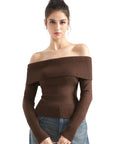 Ribbed Off Shoulder Sweater Shirt - Long Sleeve-SUUKSESS-SUUKSESS