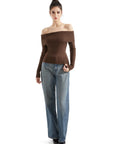 Ribbed Off Shoulder Sweater Shirt - Long Sleeve-SUUKSESS-SUUKSESS