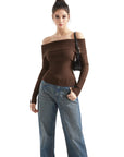 Ribbed Off Shoulder Sweater Shirt - Long Sleeve-SUUKSESS-SUUKSESS