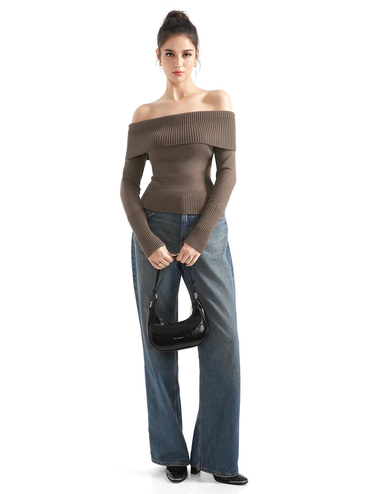 Ribbed Off Shoulder Sweater Shirt - Long Sleeve-SUUKSESS-SUUKSESS