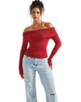 Ribbed Off Shoulder Sweater Shirt - Long Sleeve-SUUKSESS-SUUKSESS