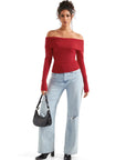 Ribbed Off Shoulder Sweater Shirt - Long Sleeve-SUUKSESS-SUUKSESS