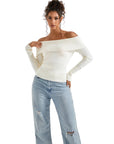 Ribbed Off Shoulder Sweater Shirt - Long Sleeve-SUUKSESS-White-XS-SUUKSESS