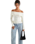 Ribbed Off Shoulder Sweater Shirt - Long Sleeve-SUUKSESS-SUUKSESS