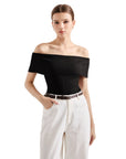 Ribbed Off Shoulder Shirt-SUUKSESS-Black-XS-SUUKSESS