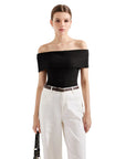 Ribbed Off Shoulder Shirt-SUUKSESS-SUUKSESS