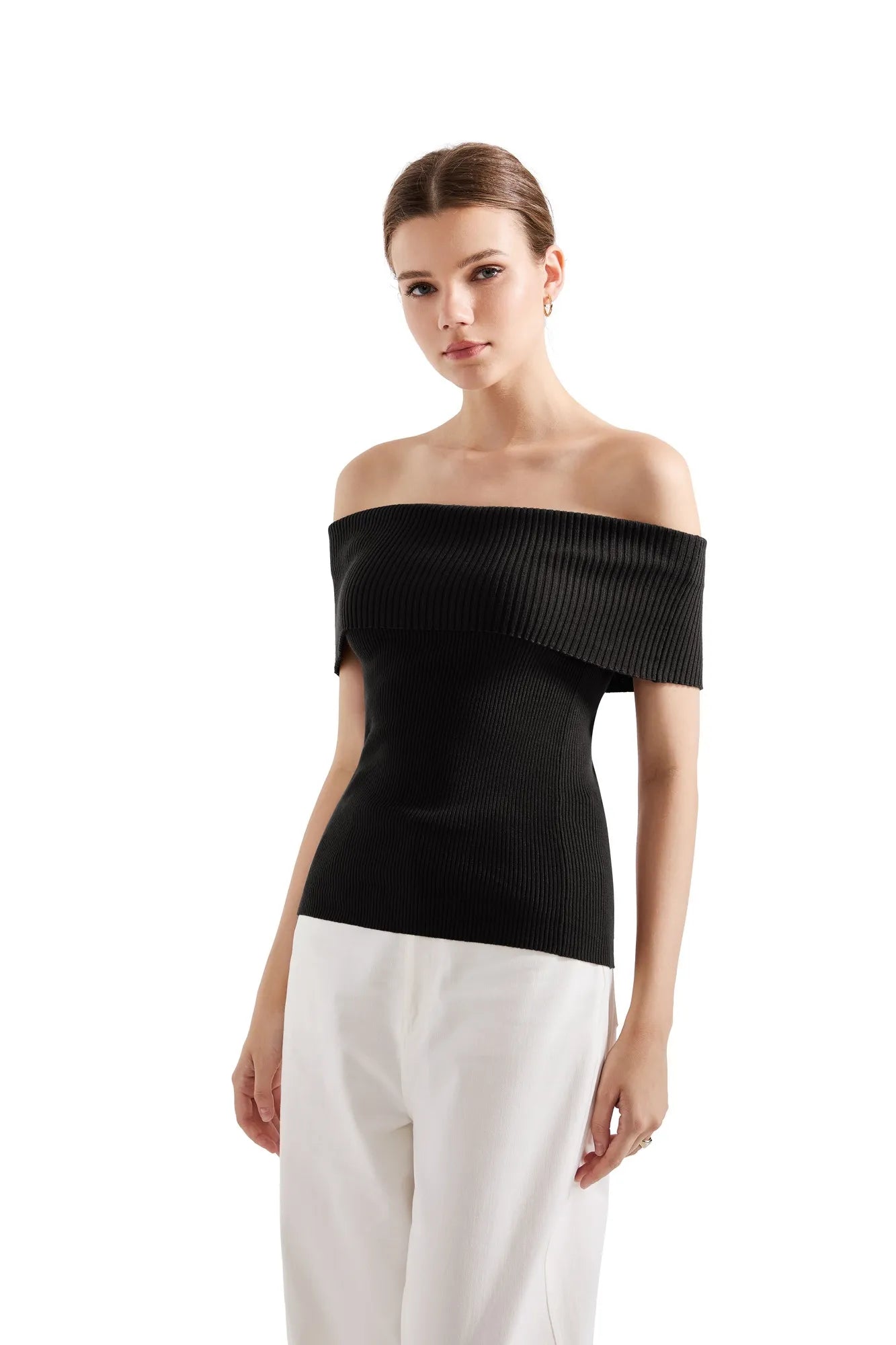 Ribbed Off Shoulder Shirt-SUUKSESS-SUUKSESS