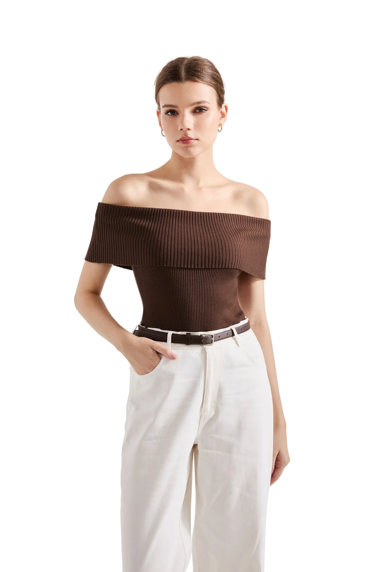 Ribbed Off Shoulder Shirt – SUUKSESS