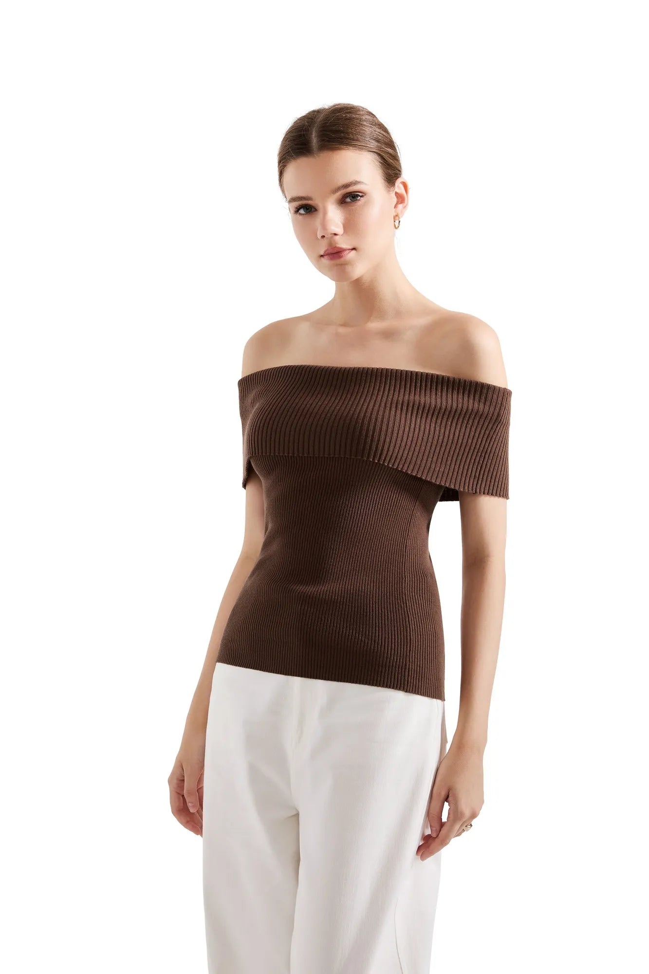 Ribbed Off Shoulder Shirt-SUUKSESS-SUUKSESS