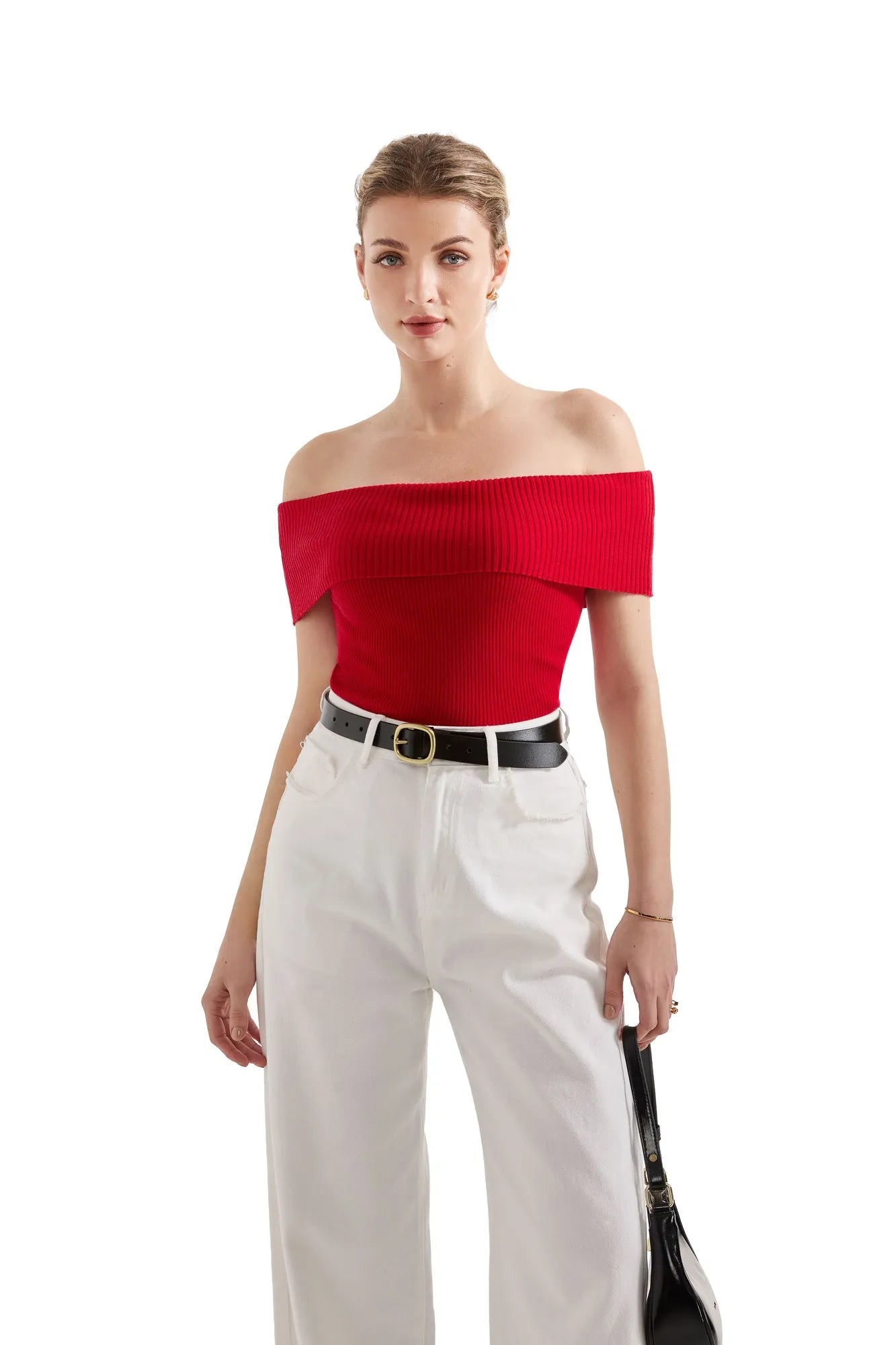 Ribbed Off Shoulder Shirt-SUUKSESS-Red-XS-SUUKSESS