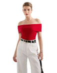 Ribbed Off Shoulder Shirt-SUUKSESS-Red-XS-SUUKSESS