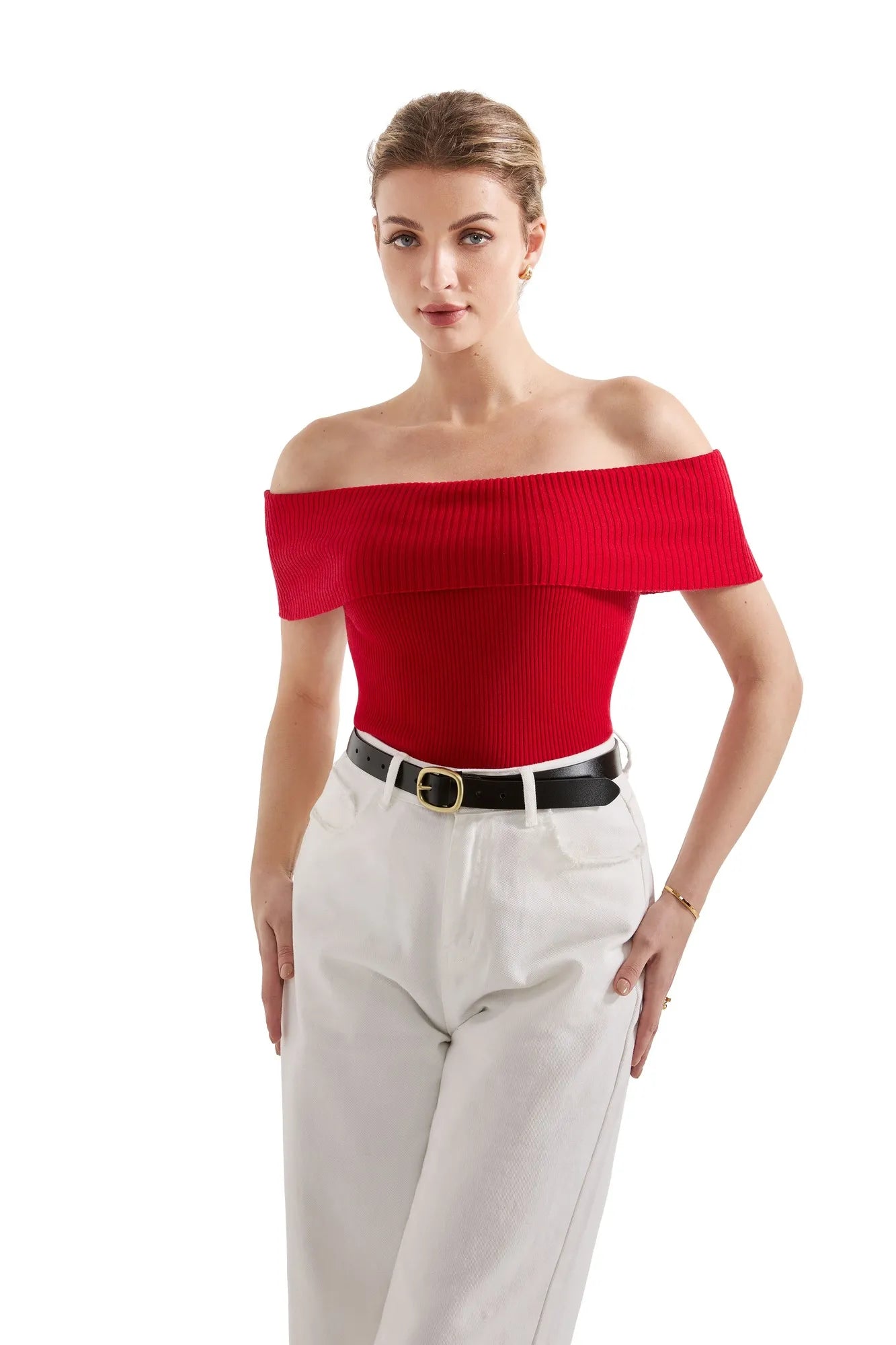 Ribbed Off Shoulder Shirt-SUUKSESS-SUUKSESS