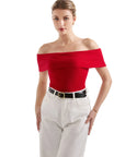 Ribbed Off Shoulder Shirt-SUUKSESS-SUUKSESS