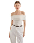 Ribbed Off Shoulder Shirt-SUUKSESS-White-XS-SUUKSESS