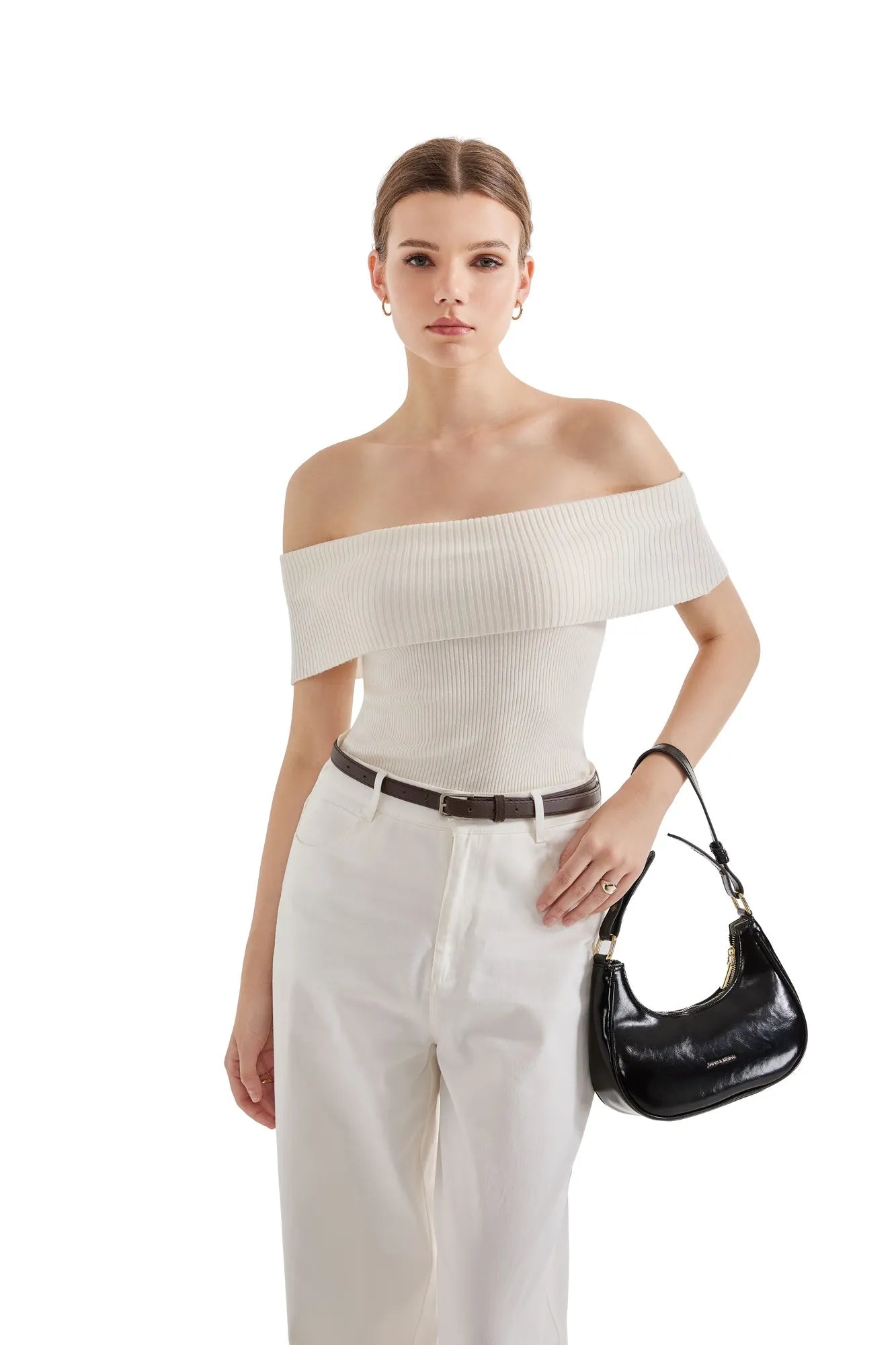 Ribbed Off Shoulder Shirt-SUUKSESS-SUUKSESS