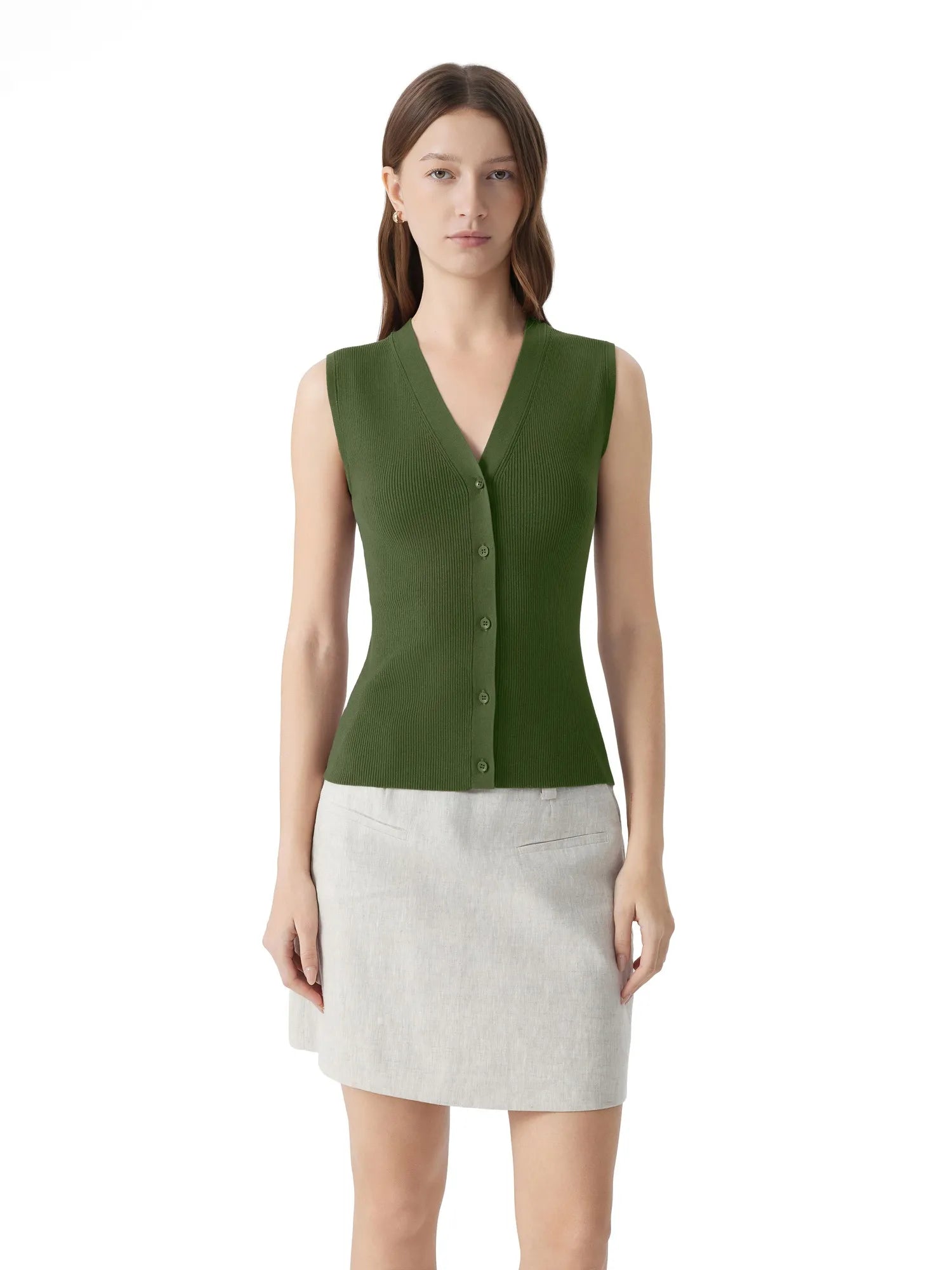 Button Down V Neck Sleeveless Tank Tops Sweater Vest-SUUKSESS-SUUKSESS