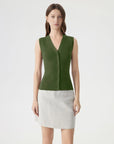 Button Down V Neck Sleeveless Tank Tops Sweater Vest-SUUKSESS-Olive-XS-SUUKSESS
