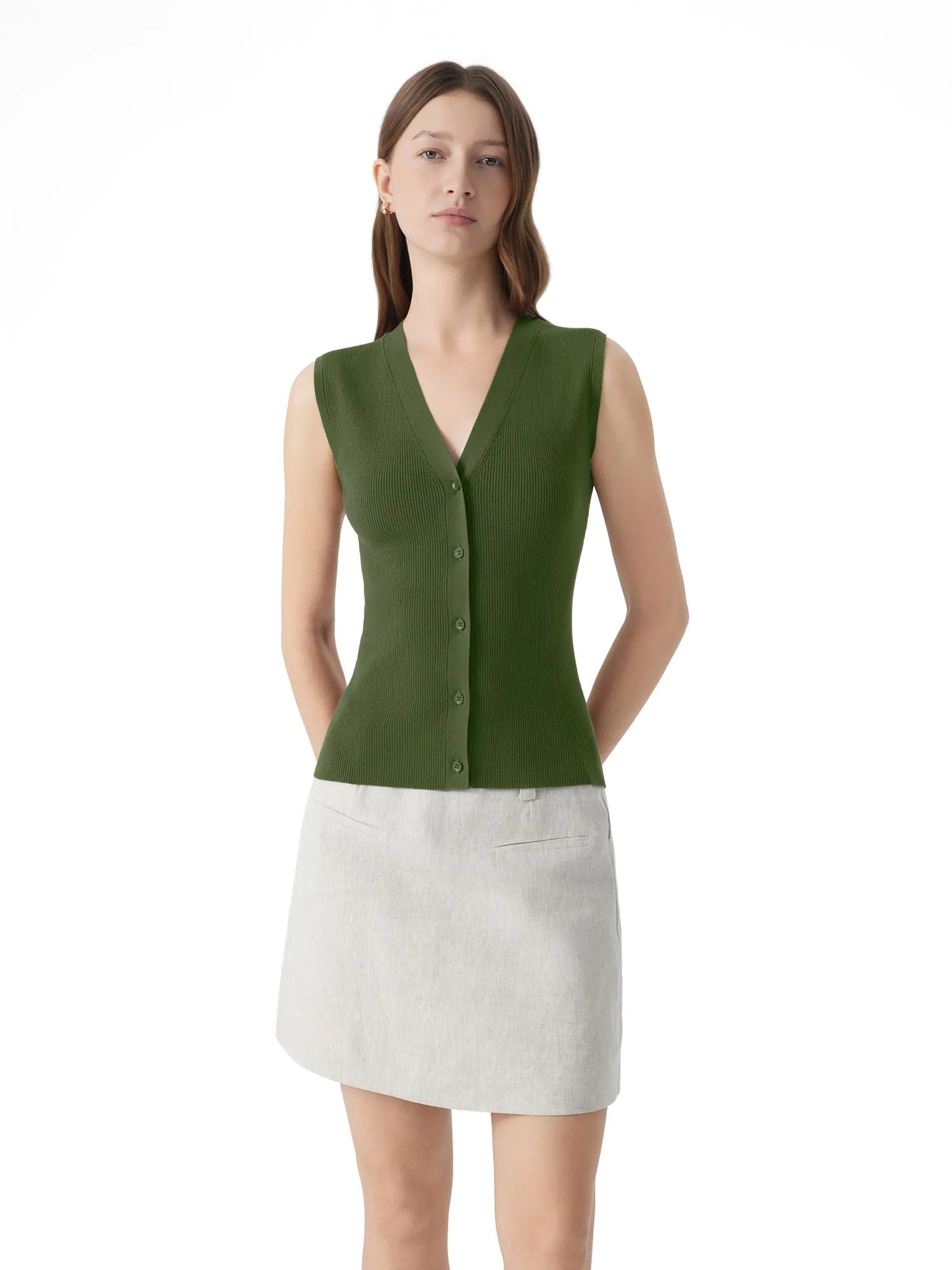 Button Down V Neck Sleeveless Tank Tops Sweater Vest-SUUKSESS-SUUKSESS