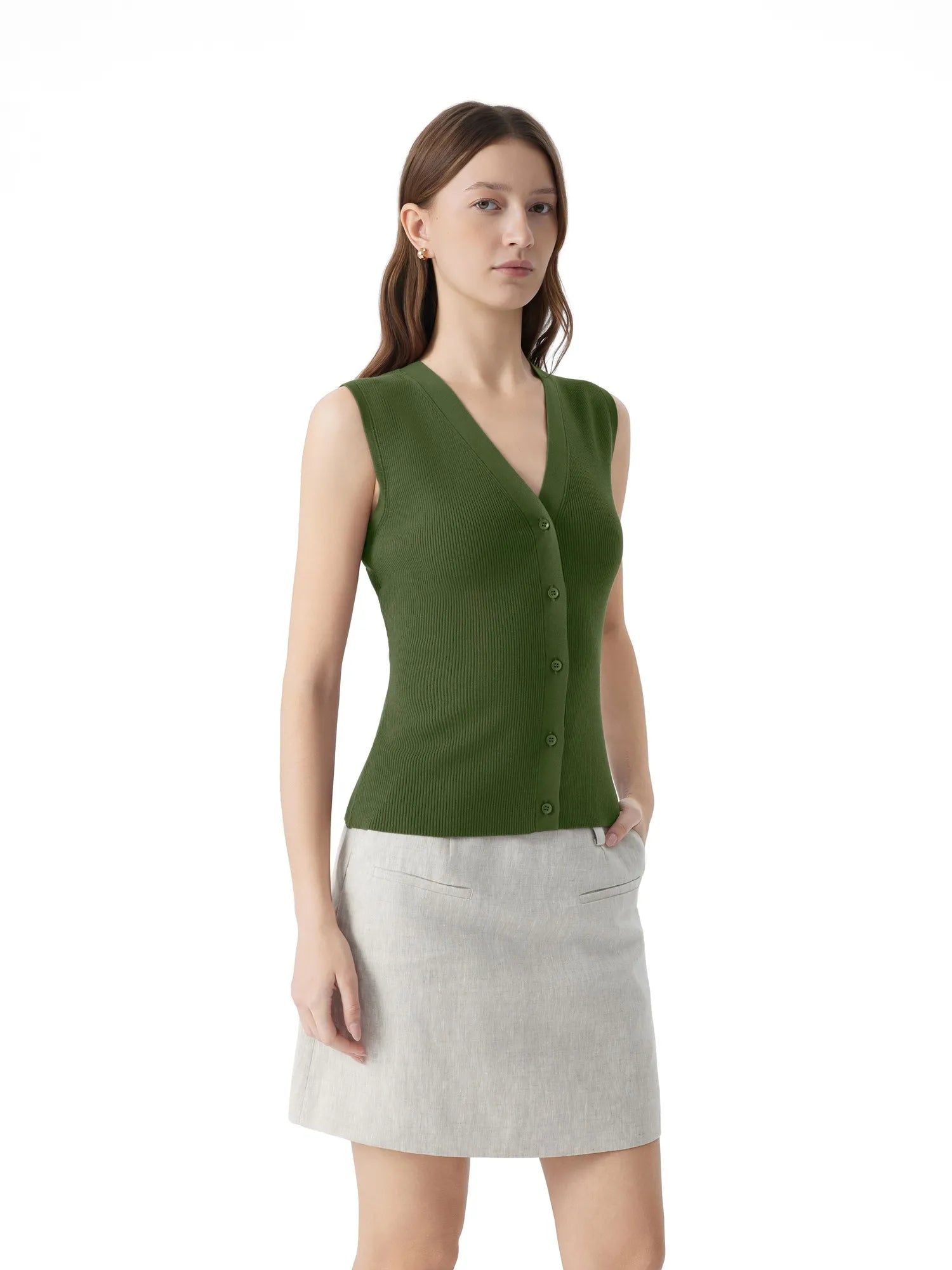 Button Down V Neck Sleeveless Tank Tops Sweater Vest-SUUKSESS-SUUKSESS