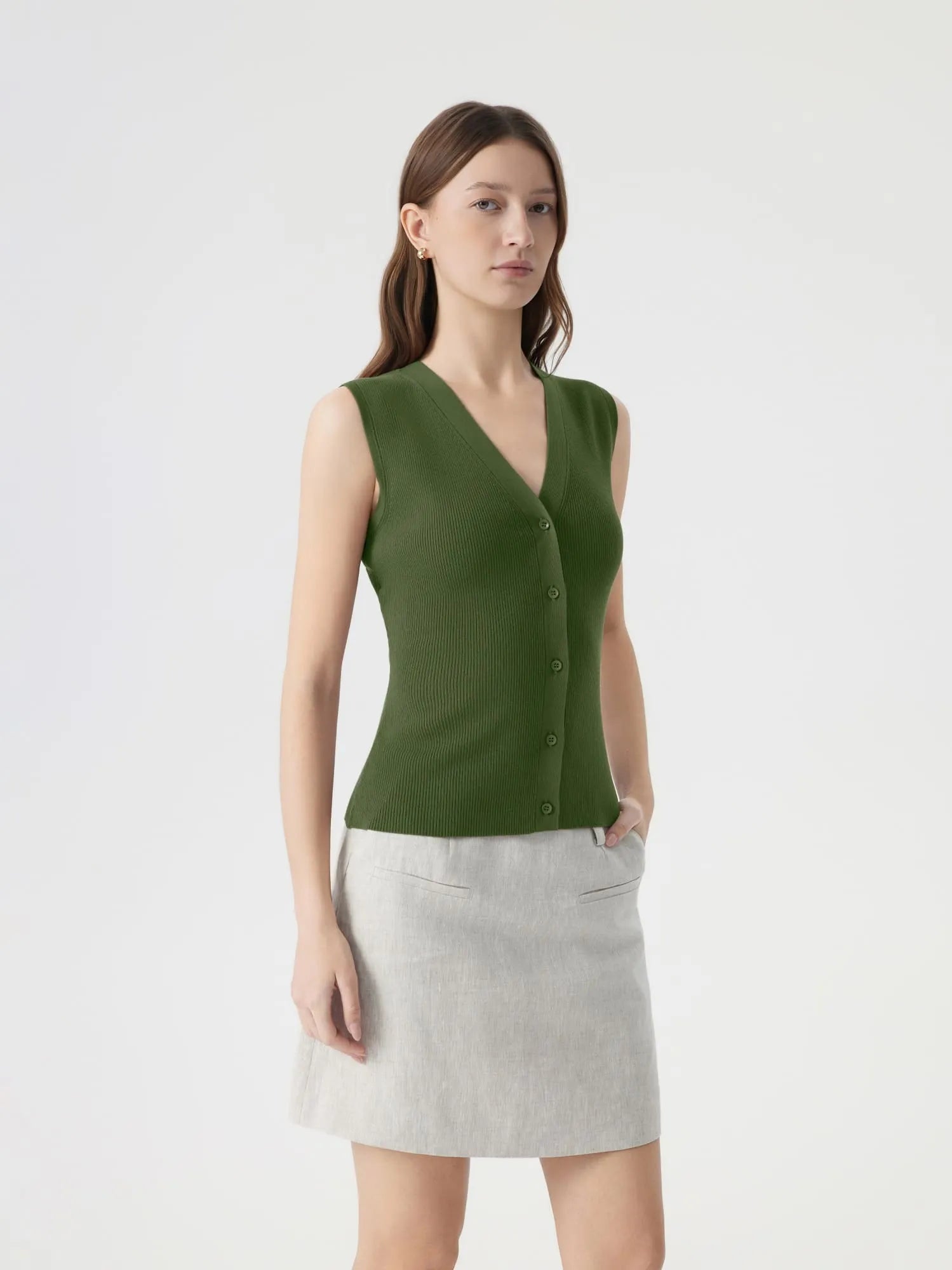 Button Down V Neck Sleeveless Tank Tops Sweater Vest-SUUKSESS-SUUKSESS