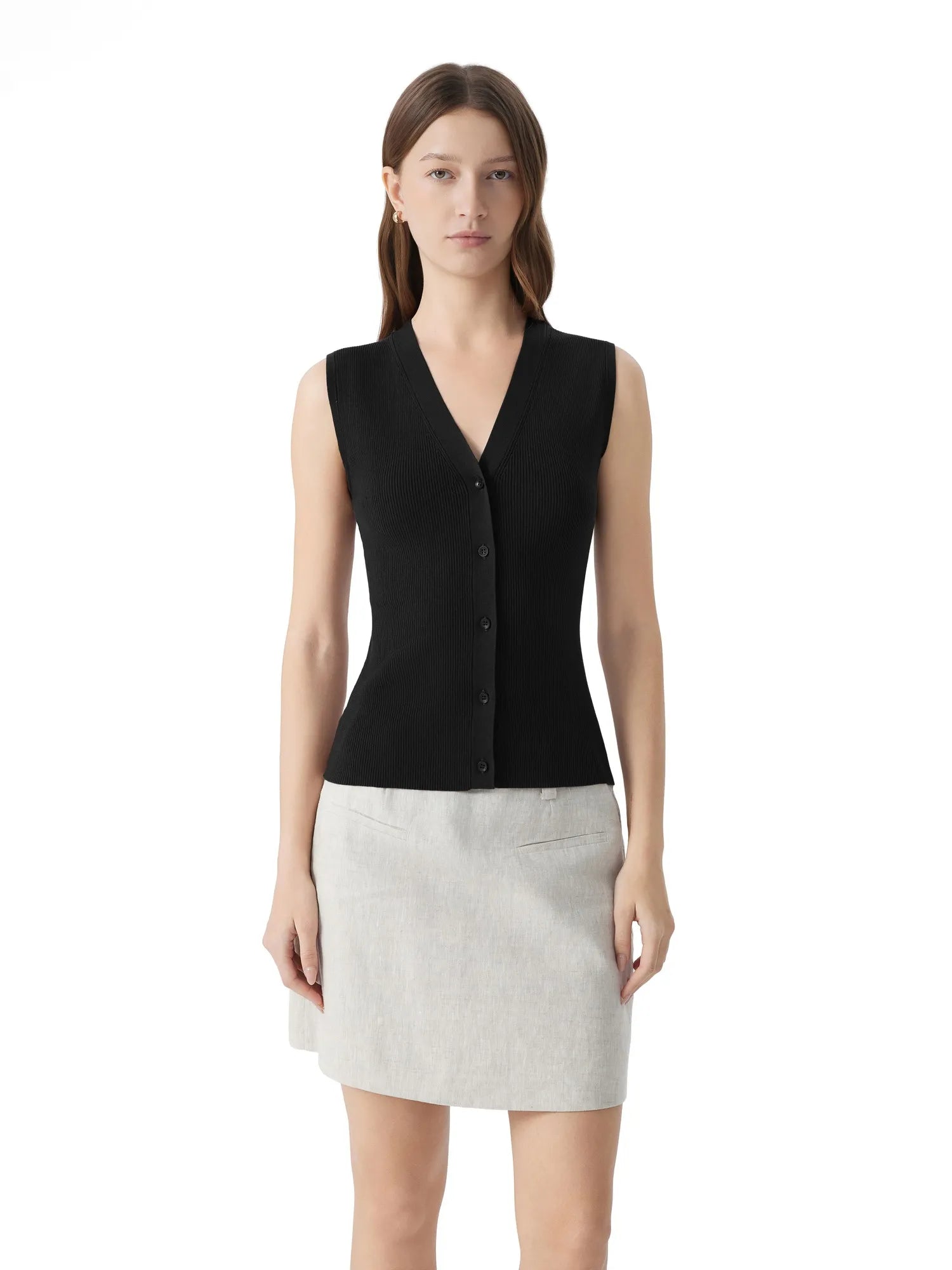Button Down V Neck Sleeveless Tank Tops Sweater Vest-SUUKSESS-SUUKSESS