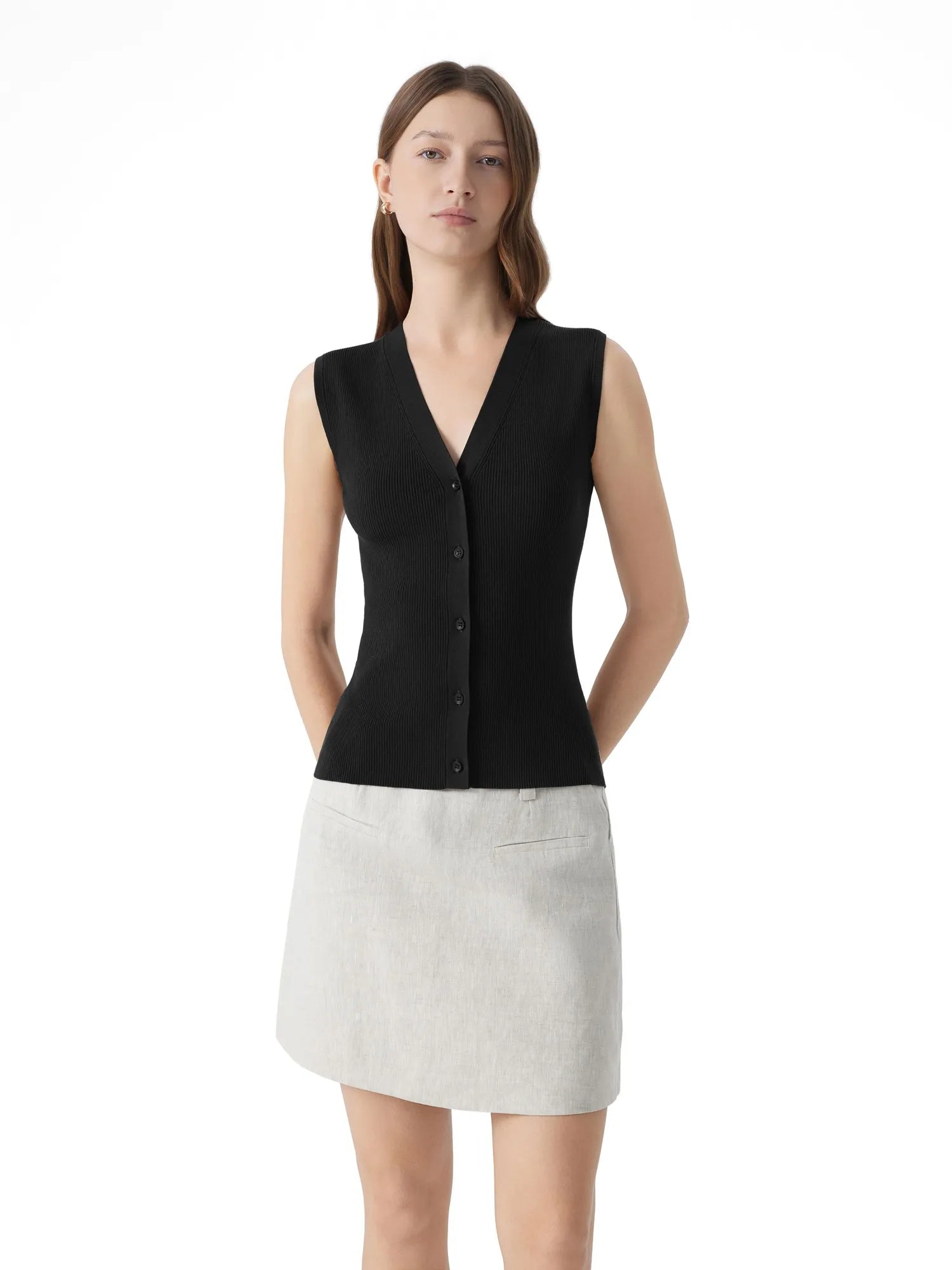 Button Down V Neck Sleeveless Tank Tops Sweater Vest-SUUKSESS-SUUKSESS