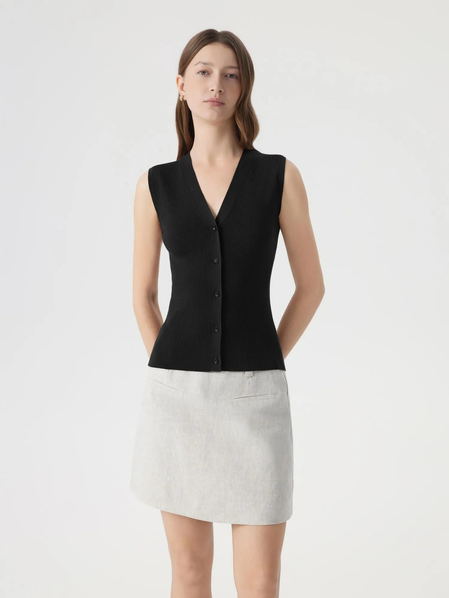 Button Down V Neck Sleeveless Tank Tops Sweater Vest-SUUKSESS-SUUKSESS