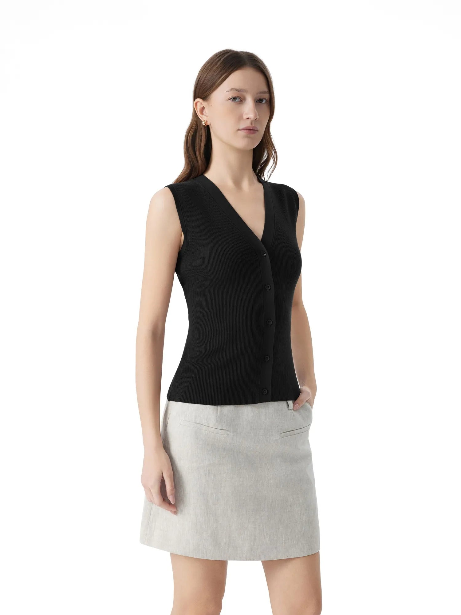 Button Down V Neck Sleeveless Tank Tops Sweater Vest-SUUKSESS-SUUKSESS