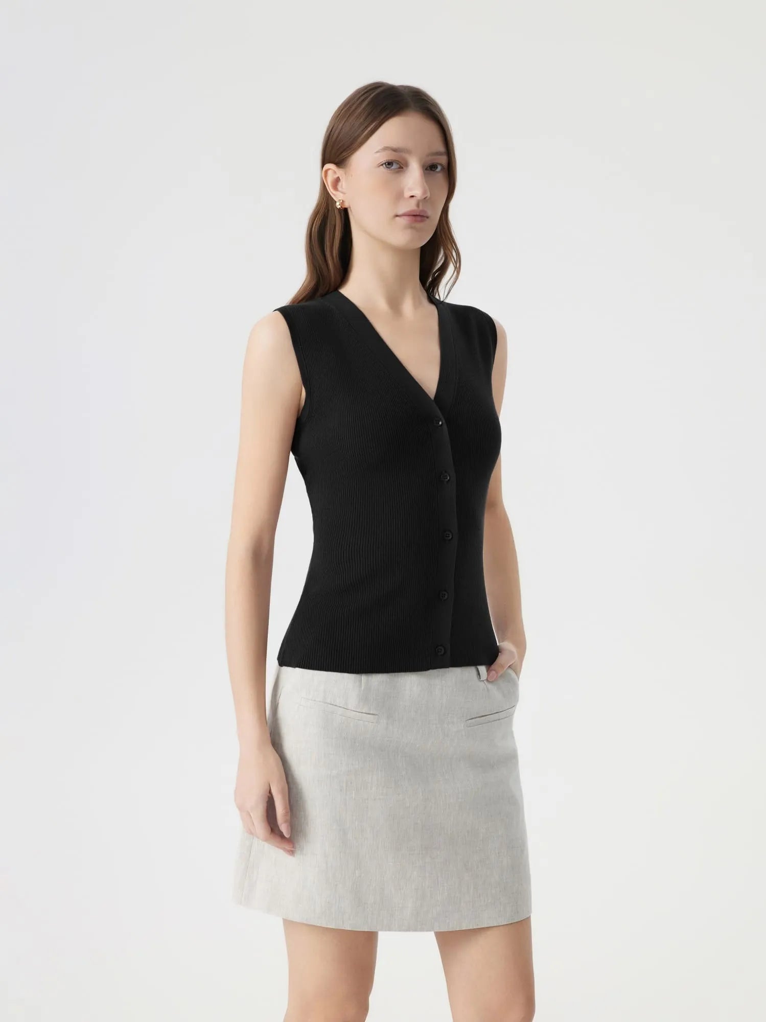 Button Down V Neck Sleeveless Tank Tops Sweater Vest-SUUKSESS-SUUKSESS