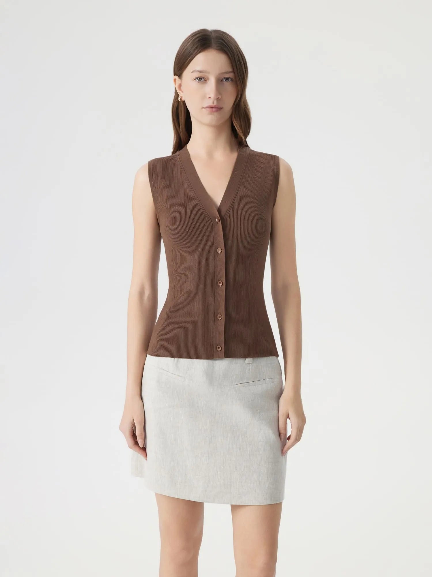 Button Down V Neck Sleeveless Tank Tops Sweater Vest-SUUKSESS-SUUKSESS