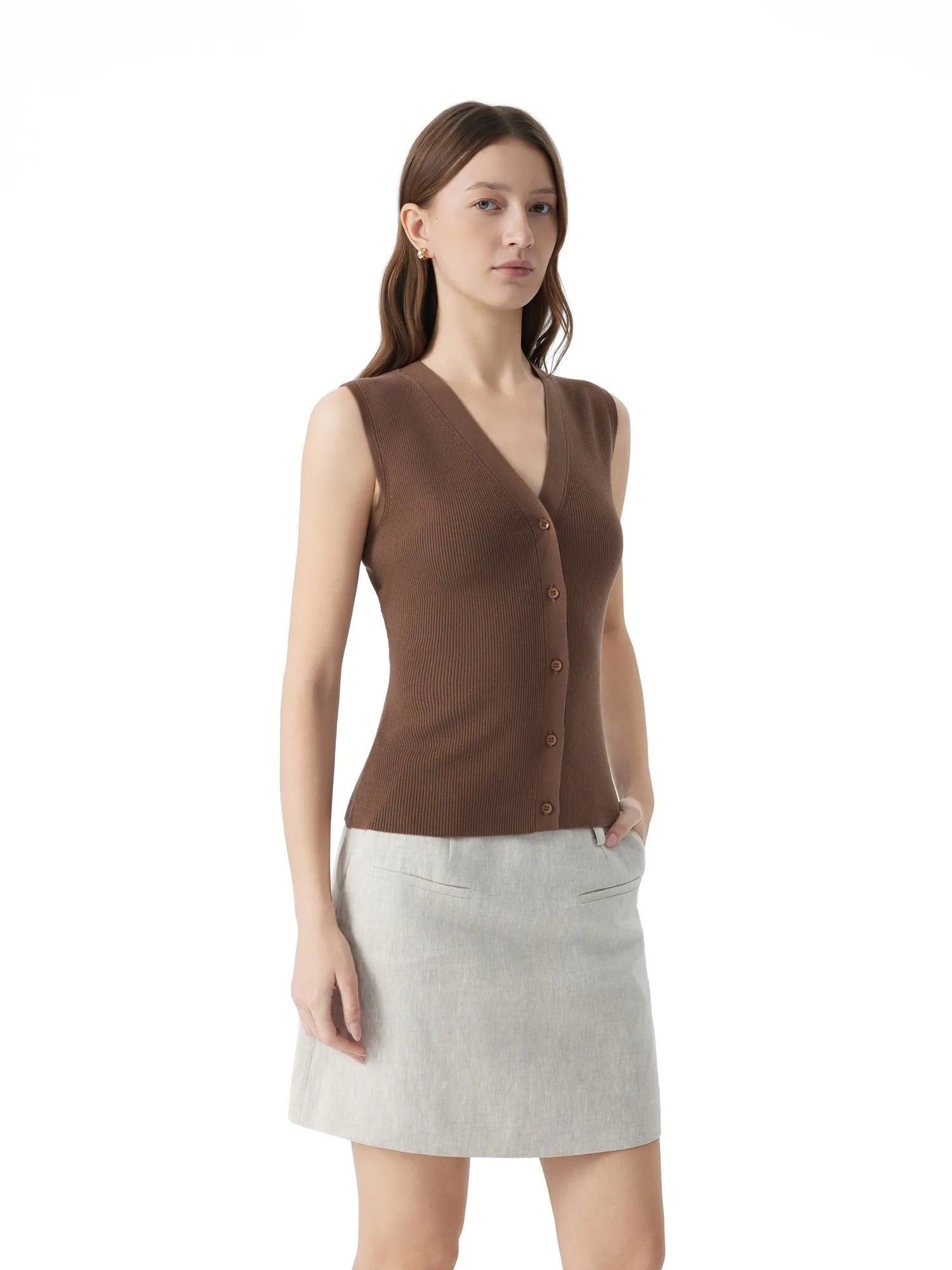 Button Down V Neck Sleeveless Tank Tops Sweater Vest-SUUKSESS-SUUKSESS