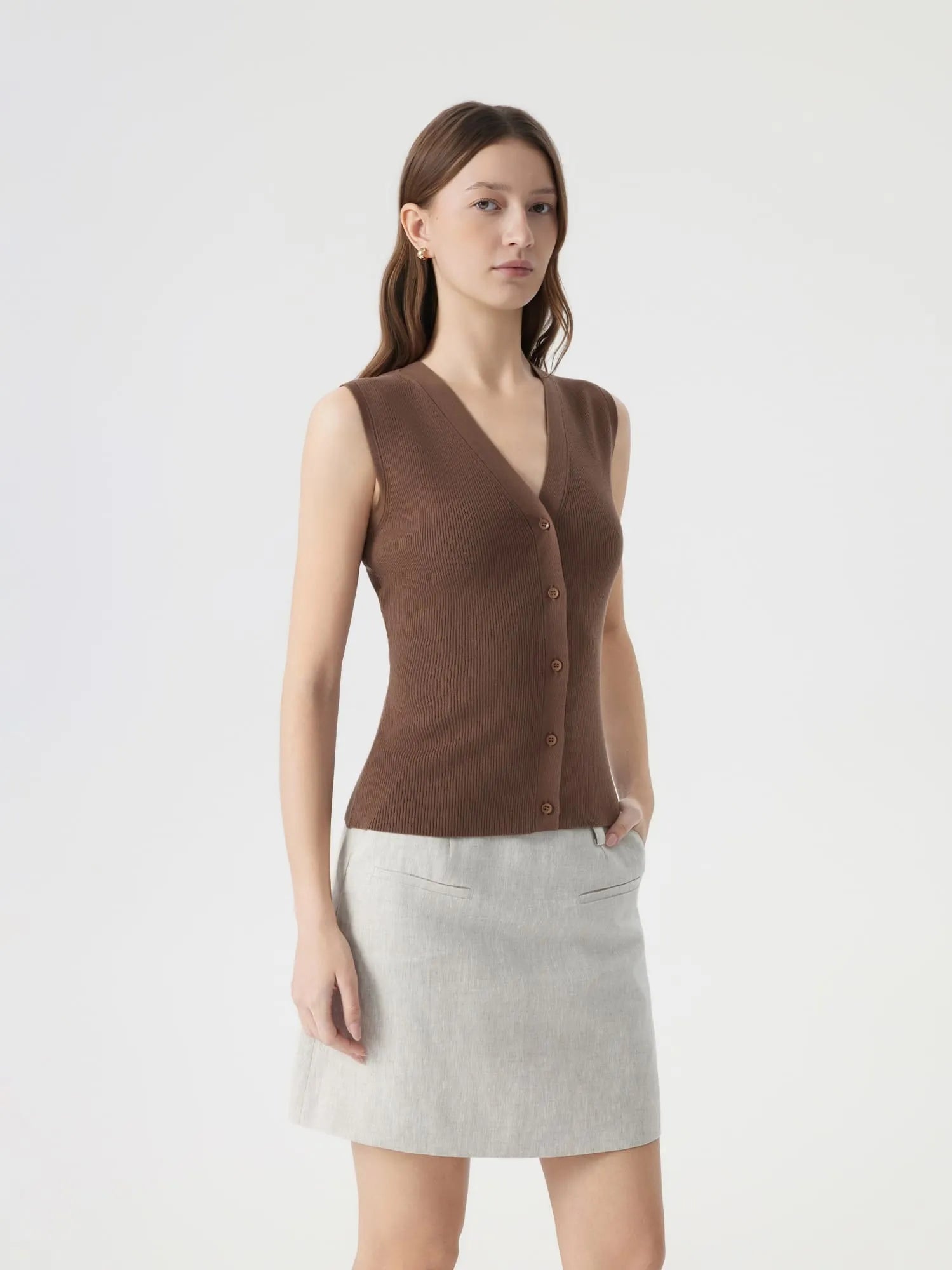 Button Down V Neck Sleeveless Tank Tops Sweater Vest-SUUKSESS-SUUKSESS