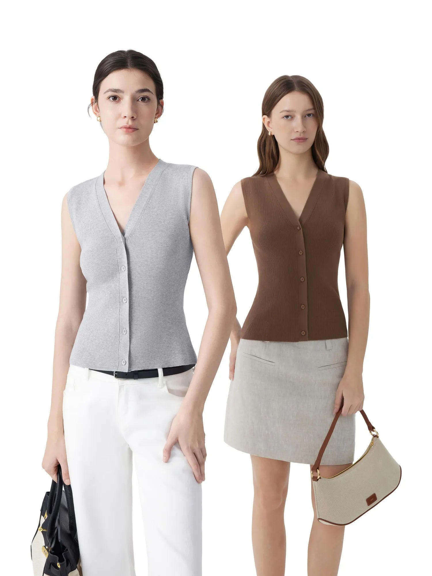 Button Down V Neck Sleeveless Tank Tops Sweater Vest-SUUKSESS-SUUKSESS