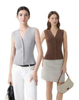 Button Down V Neck Sleeveless Tank Tops Sweater Vest-SUUKSESS-SUUKSESS