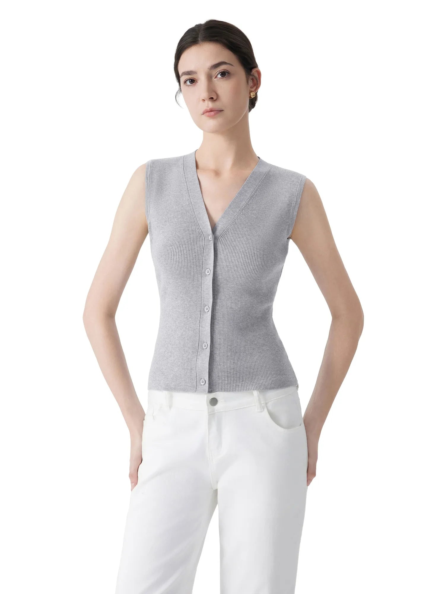 Button Down V Neck Sleeveless Tank Tops Sweater Vest-SUUKSESS-SUUKSESS