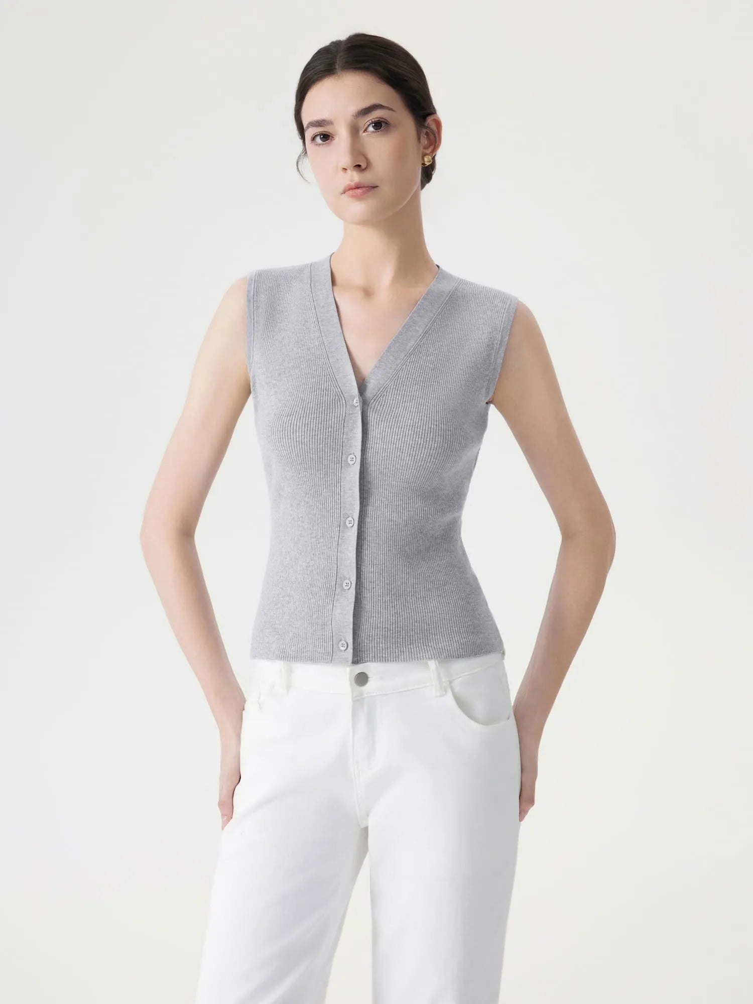 Button Down V Neck Sleeveless Tank Tops Sweater Vest-SUUKSESS-SUUKSESS