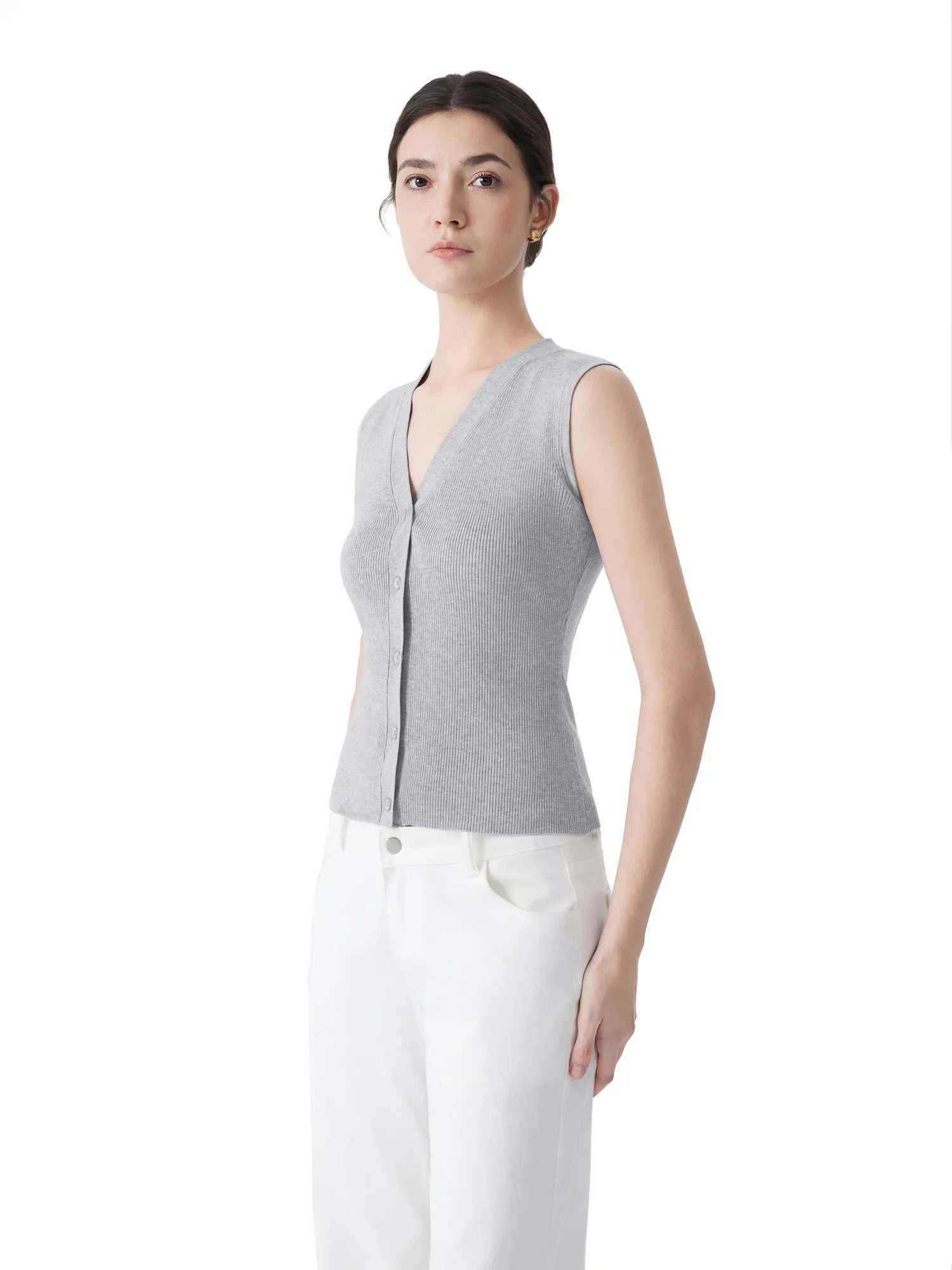 Button Down V Neck Sleeveless Tank Tops Sweater Vest-SUUKSESS-SUUKSESS