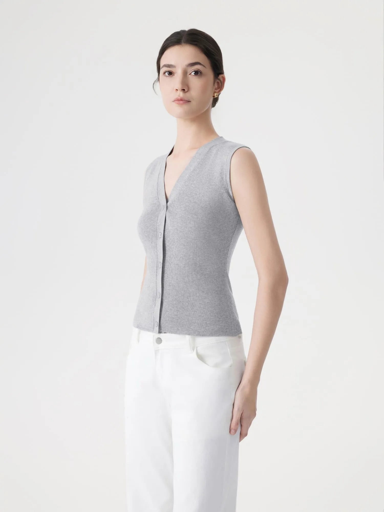 Button Down V Neck Sleeveless Tank Tops Sweater Vest-SUUKSESS-SUUKSESS