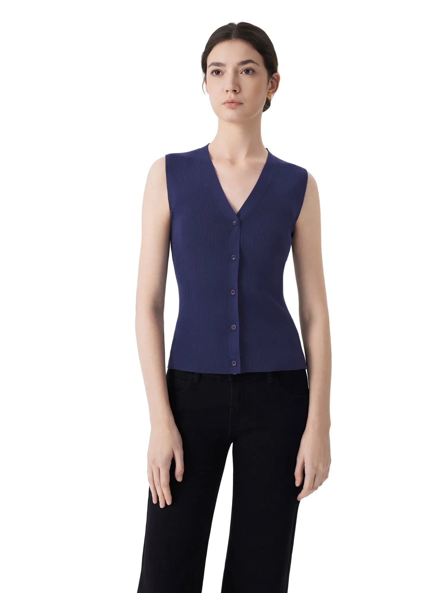 Button Down V Neck Sleeveless Tank Tops Sweater Vest-SUUKSESS-SUUKSESS