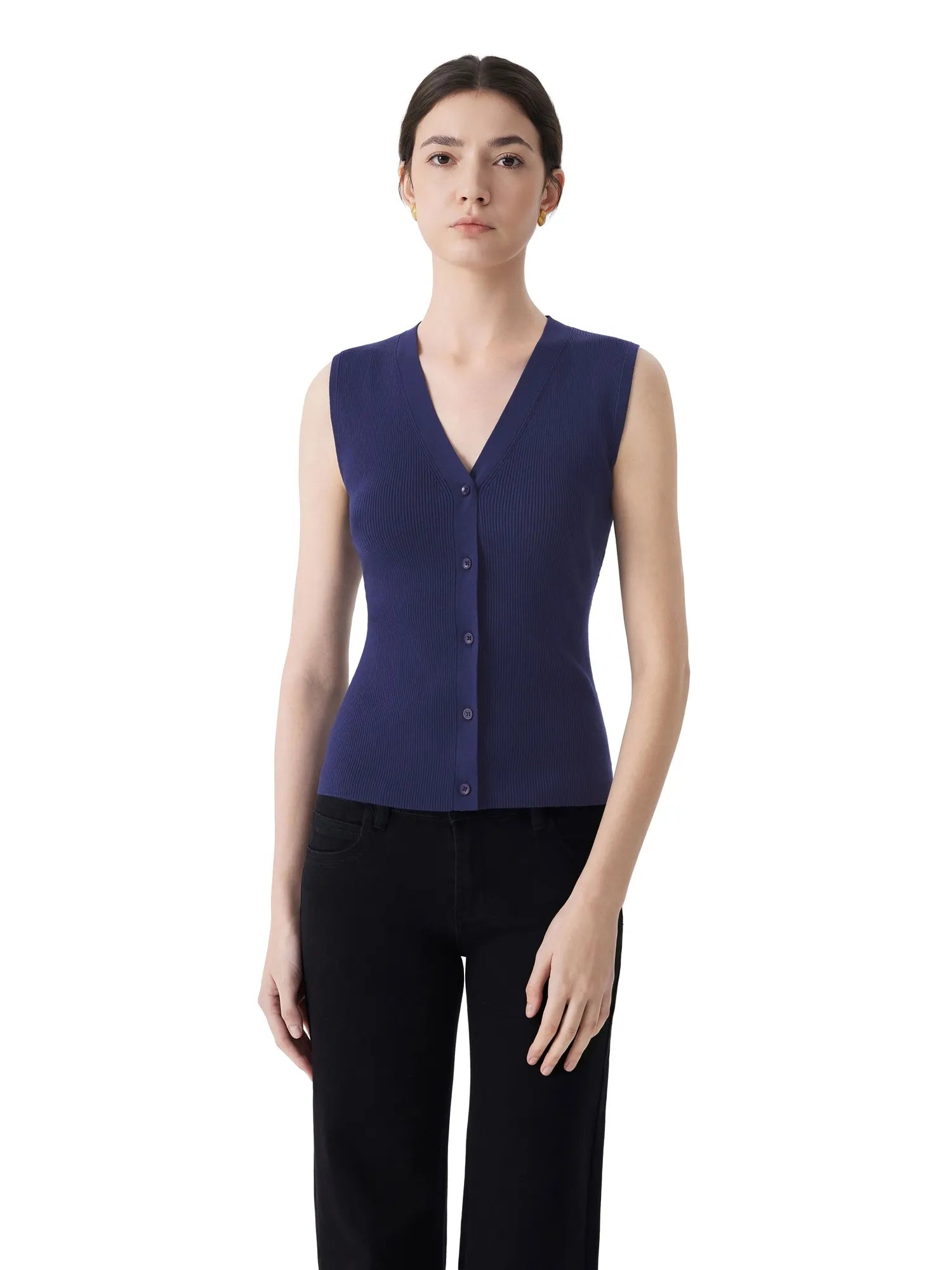 Button Down V Neck Sleeveless Tank Tops Sweater Vest-SUUKSESS-SUUKSESS